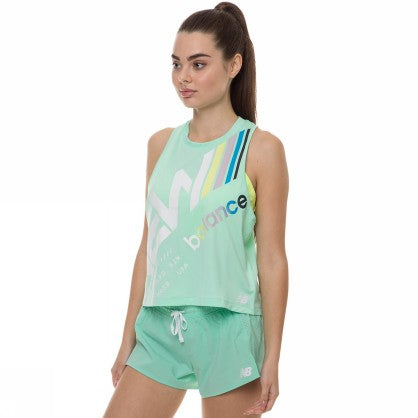 PRINTED VELOCITY CROP TANK NEO MINT - Canottiera